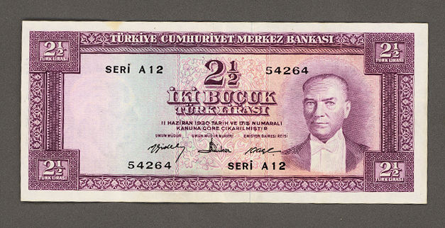 5. Emisyon 2 buçuk Lira 1960-1966 - 4. Tertip *VF (arka yazılı) *SATILDI - OUT OF STOCK SATILDI - OUT OF STOCK SATILDI - OUT OF STOCK