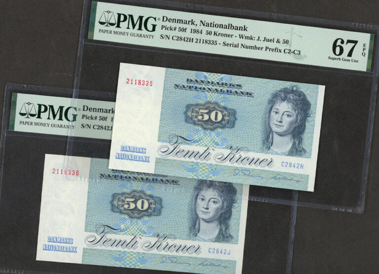 DENMARK Danimarka 50 Kroner 1984 Pick#50f – UNC (2 Pcs. w/ following numbers)