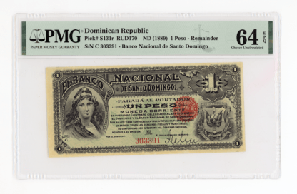 DOMINICAN REPUBLIC 1 Peso  ND 1898) Pick # S131r PMG 64 EPQ UNC *SATILDI