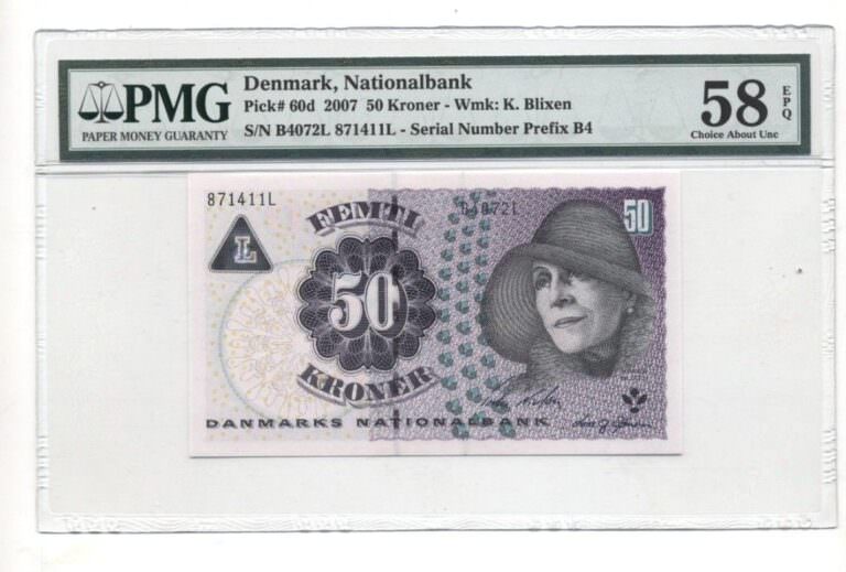 DENMARK 50 Kroner 2007 Pick#60d  PMG 58 EPQ - aUNC