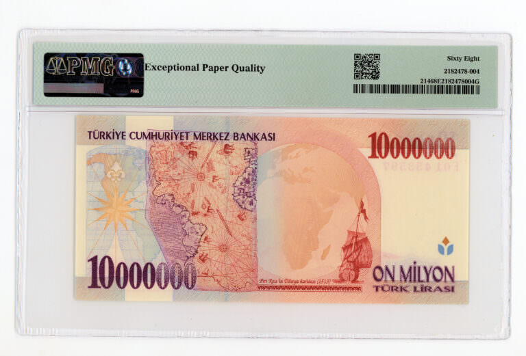 8. Emisyon 10 000 000 Türk Lirasi Piri Reis PMG 68 EPQ - UNC çil - Görsel 2