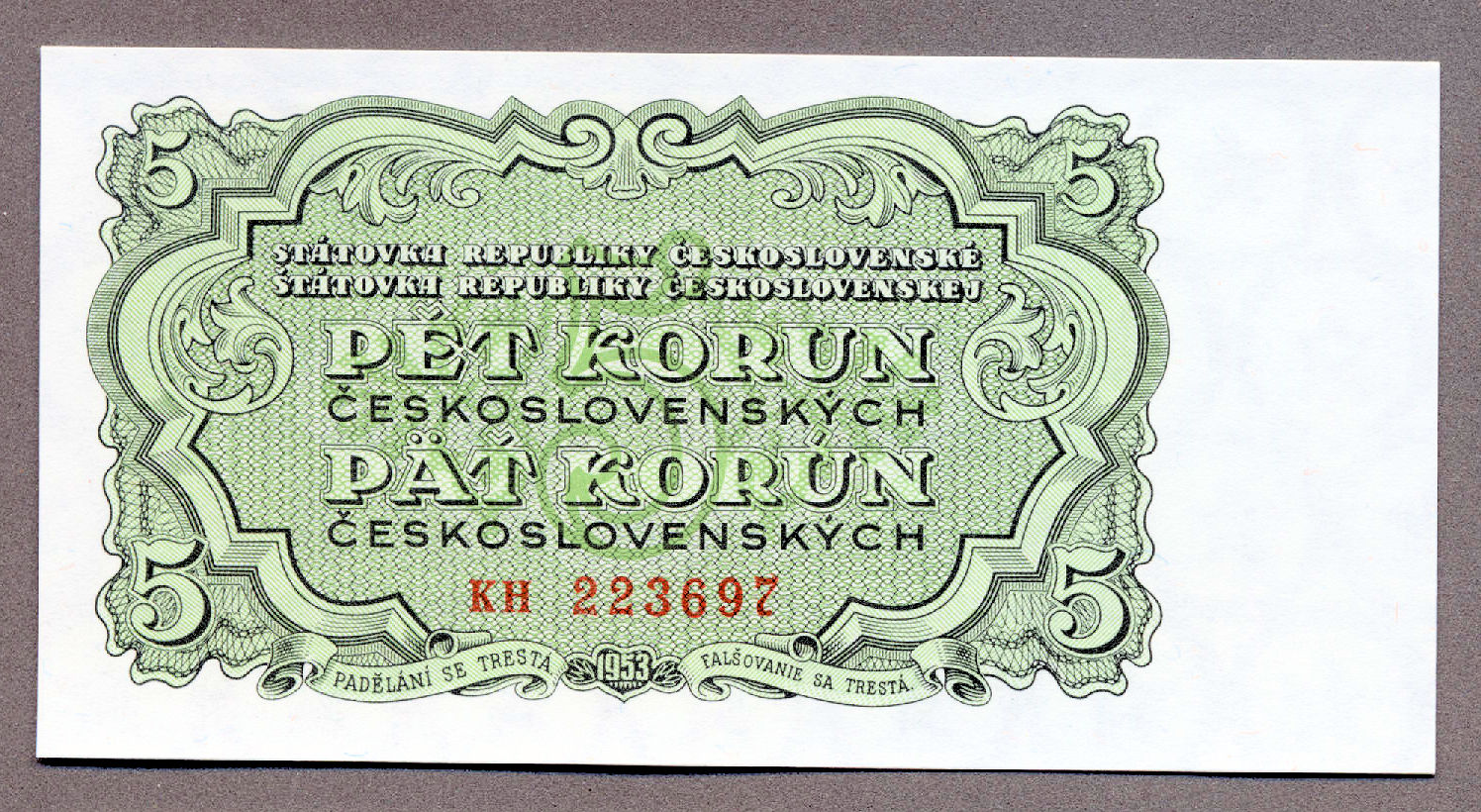 Çekoslavakya CZECHOSLOVAKIA 5 Korun 1953 - UNC
