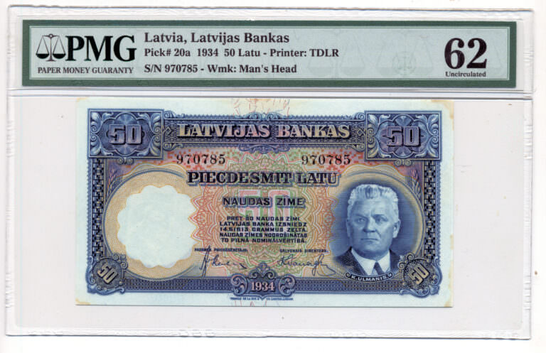 LATVIA 50 Latu 1934 Pick#20a PMG 62 - UNC *SATILDI - OUT of  STOCK