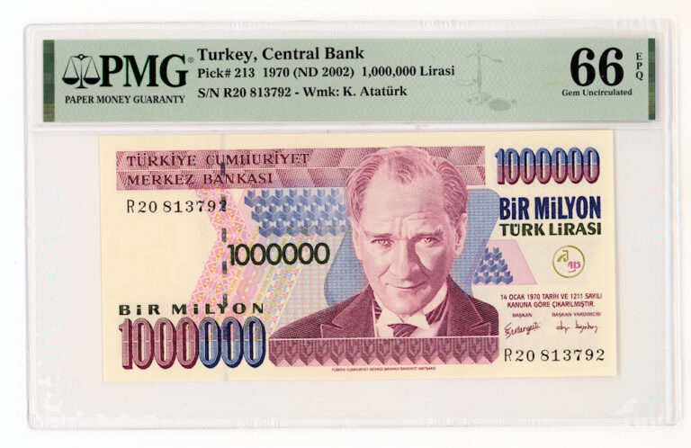 7. Emisyon 1 000 000 Türk Lirası ND 2002 Pick#213 PMG 66 EPQ - UNC