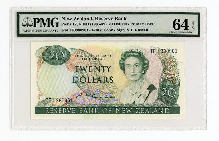 NEW ZEALAND 20 Pound ND 1985-89) Pick # 173b PMG 64 EPQ UNC