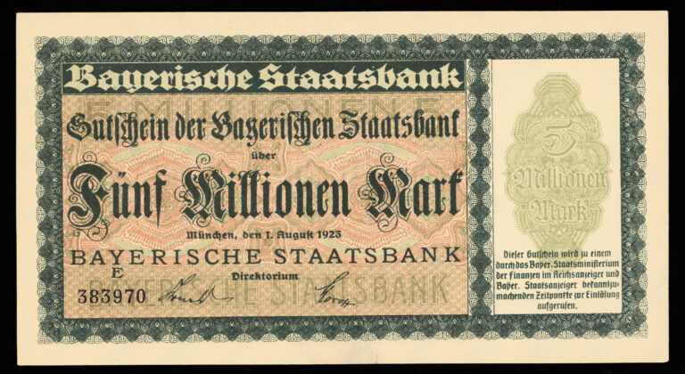 DEUTSCHLAND 5 Milionen Mark 1923 *Bayerischen Stattsbank UNC - Görsel 2