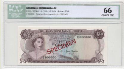BAHAMAS 50 Cents 1968 SPECIMEN Pick # 26s ICG 66 UNC