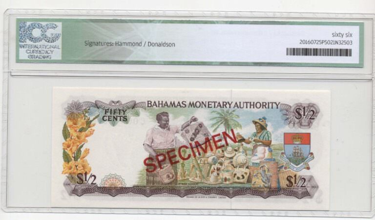 BAHAMAS 50 Cents 1968 SPECIMEN Pick # 26s ICG 66 UNC - Görsel 2