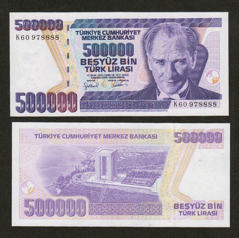 7. Emisyon 500 000 Lira ND 1998 Pick # 212 Serial K60 - UNC