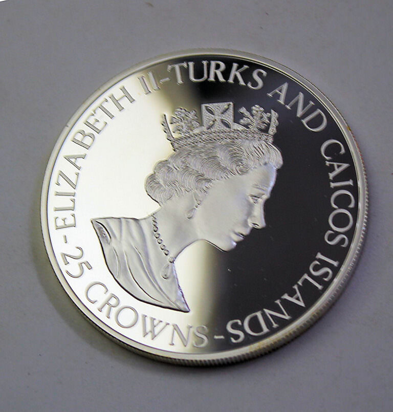 TURKS and CAICOS 25 Crowns 1995 KM#209 5 Oz. 0.999 Silber PP. (sertifikasız, kutusuyla) - Görsel 2