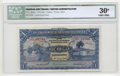 TRINIDAD and TOBAGO 1 Dollar 1942 Pick # 5c ICG 30 VF