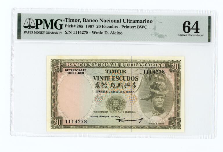 TIMOR 20 Escudos 1967 Pick # 26a PMG 64 - UNC