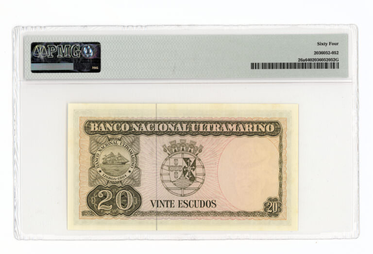 TIMOR 20 Escudos 1967 Pick # 26a PMG 64 - UNC - Görsel 3