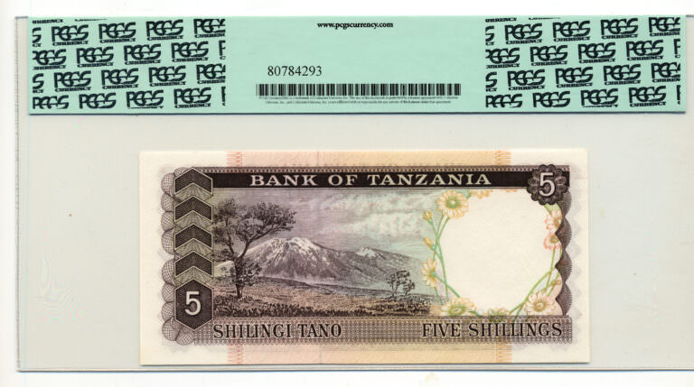 TANZANIA 5 Shillings ND (1966) Pick # 1a PCGS 64 PPQ UNC - Görsel 2