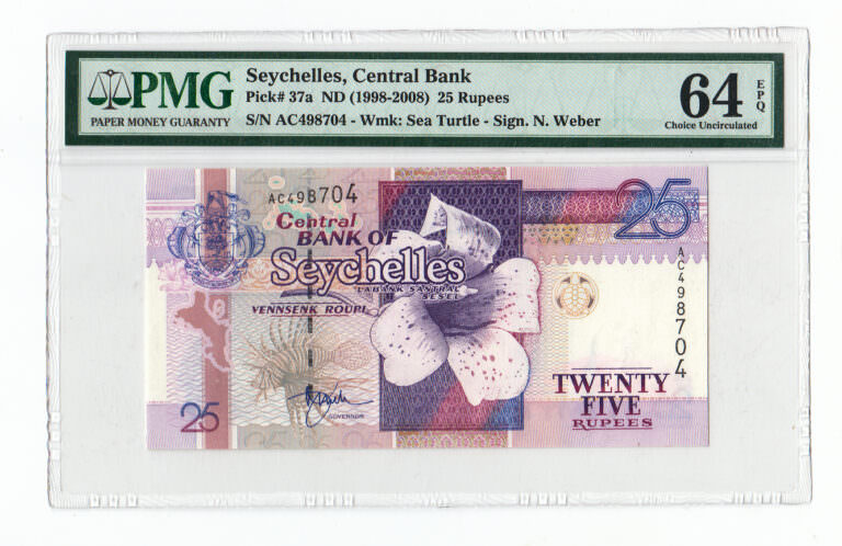 SEYCHELLES 25 Rupees ND (1998-2008) Pick # 37a PMG 64 EPQ - UNC
