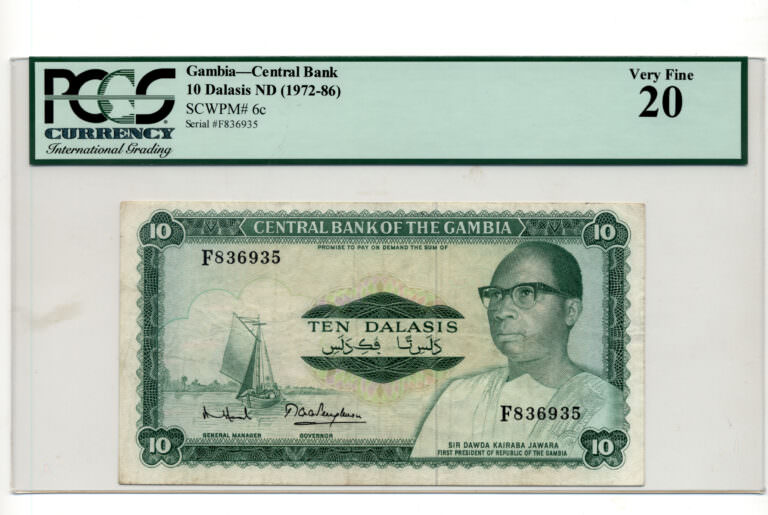 GAMBIA 10 Dalasis ND (1972-86) Pick # 6C PCGS 20 *Fine