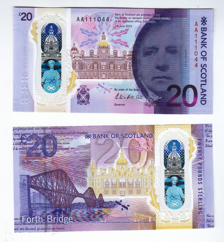 Iskoçya SCOTLAND 20 POUNDs 2019 BANK OF SCOTLAND Polymer UNC Banknot çil