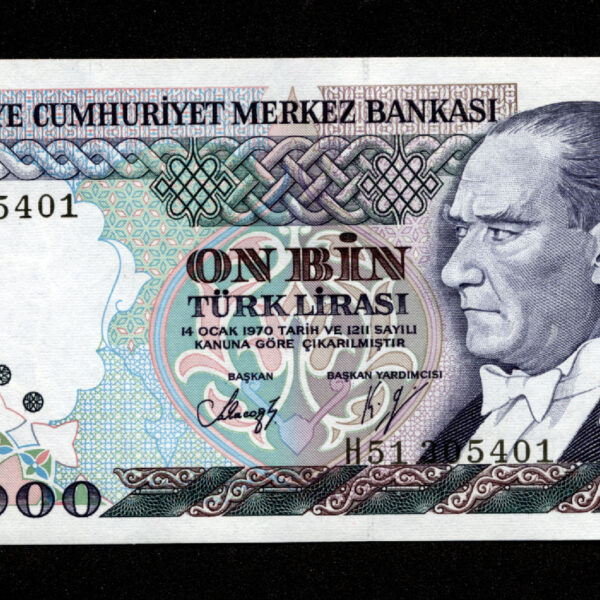 7. Emisyon 10000 Lira 1989 Serial H51 - çil *Mimar Sinan