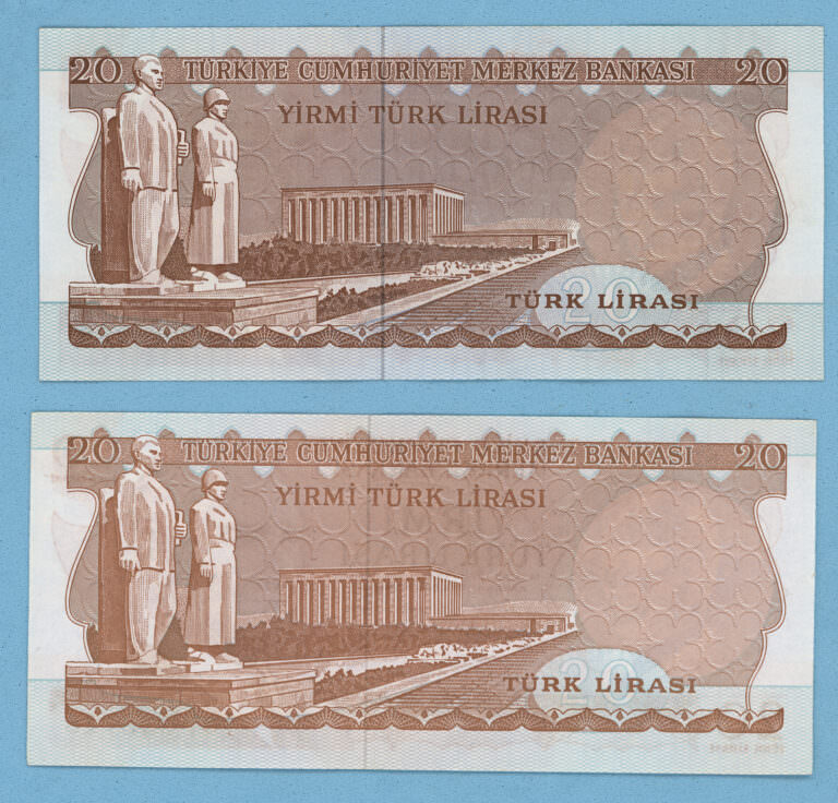 6. EMİSYON 20 Lira 1974 Pick#187 a + 187b UNC - KALIN VE INCE IMZA çil 70 TL - Görsel 2