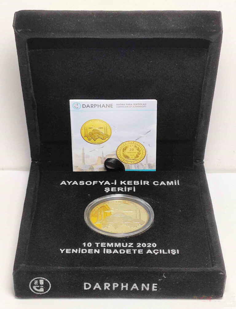 2020 YILI AYASOFYA-İ KEBİR CAMİİ AÇILIŞI DARPHANE HATIRA GÜMÜŞ ÜZERİ ALTIN KAPLAMA KADİFE KUTUSUNDA - Görsel 3