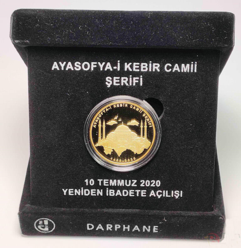 2020 YILI AYASOFYA-İ KEBİR CAMİİ AÇILIŞI DARPHANE HATIRA GÜMÜŞ ÜZERİ ALTIN KAPLAMA KADİFE KUTUSUNDA - Görsel 2