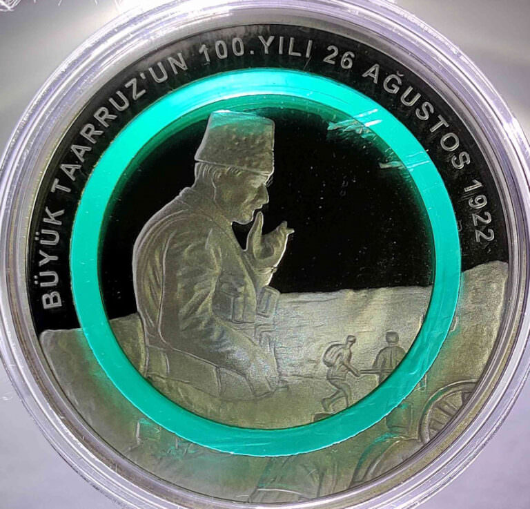 2022 YILI BÜYÜK TAARRUZ’UN 100. YILI DARPHANE HATIRA GÜMÜŞ YEŞİL POLİMER HALKALI KADİFE KUTUSUNDA - Görsel 4