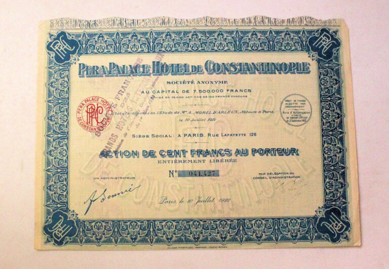 PERA PALACE HOTEL de CONSTANTINOPLE 1922 *hisse senedi