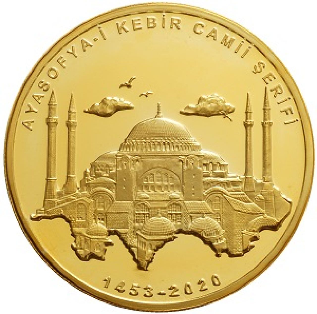 2020 YILI AYASOFYA-İ KEBİR CAMİİ AÇILIŞI DARPHANE HATIRA GÜMÜŞ ÜZERİ ALTIN KAPLAMA KADİFE KUTUSUNDA