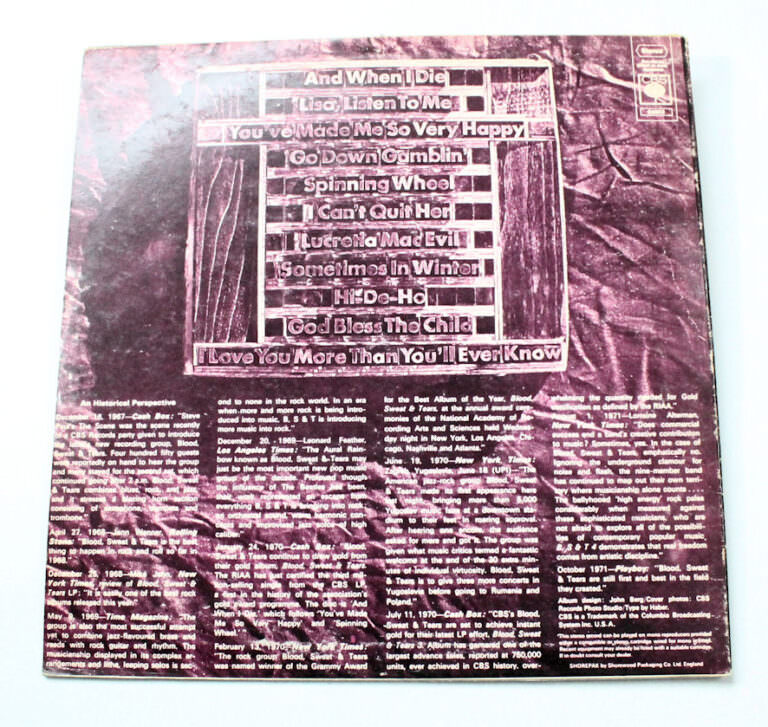 BLOOD, SWEAT & TEARS Greatest hits   – Printed in England *Kapak 7 – Plak 7 - Görsel 2