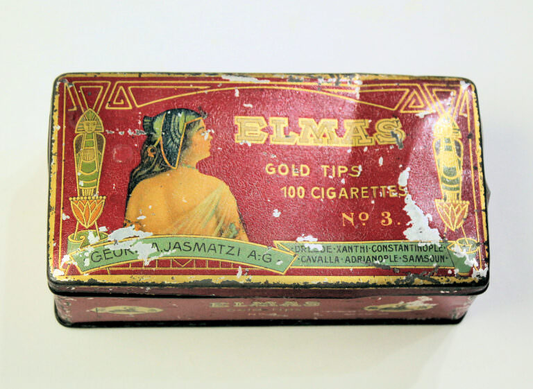 ELMAS GEORG A. JASMATZI CAVALLA SAMSOUN Tabak ORIENT Metal Tin - 14x8x5 cm.
