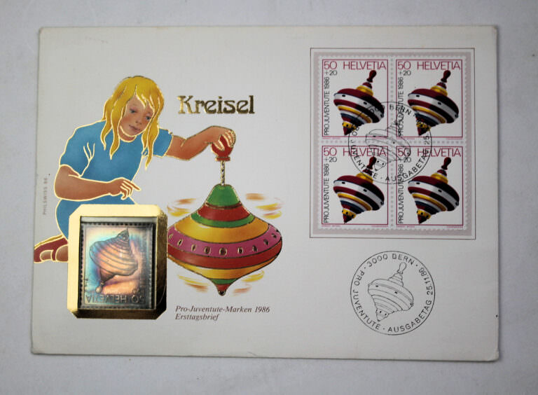 Kreisel Pro Juventute 1986 Isviçre 0.999 Gümüs Numisbrief *SATILDI - OUT OF STOCK