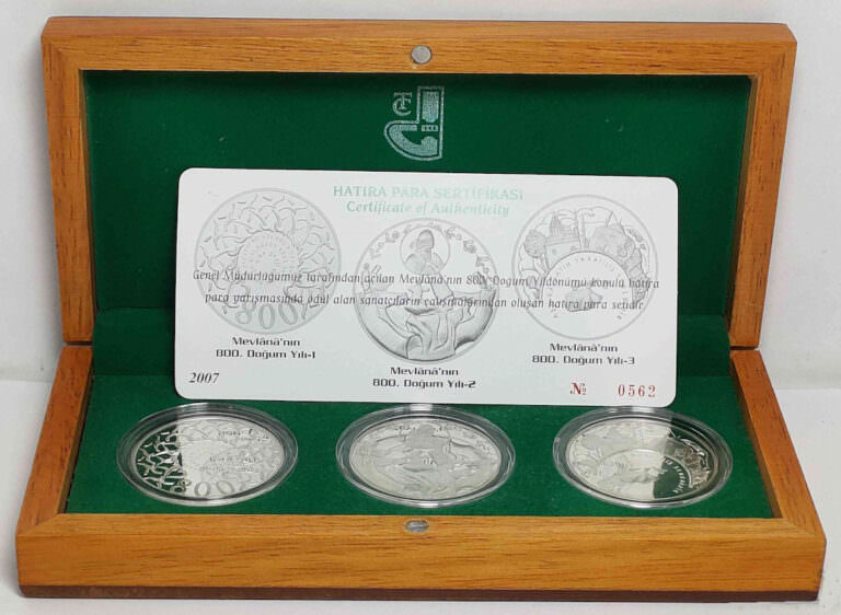 2007 YILI MEVLANA 800. DOĞUM YILI DARPHANE HATIRA GÜMÜŞ PARA SETİ AHŞAP KUTUSUNDA