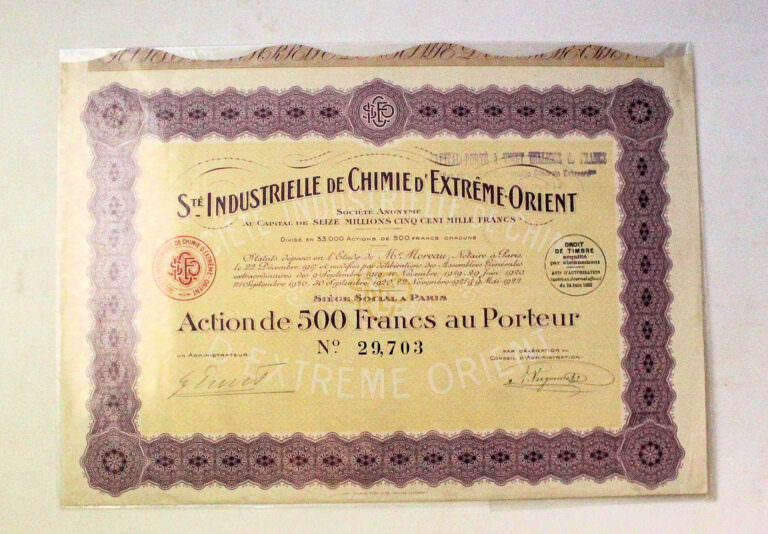 Ste. INDUSTRIELLE CHIMIE EXTREME ORIENT 1919-1922 *hisse senedi