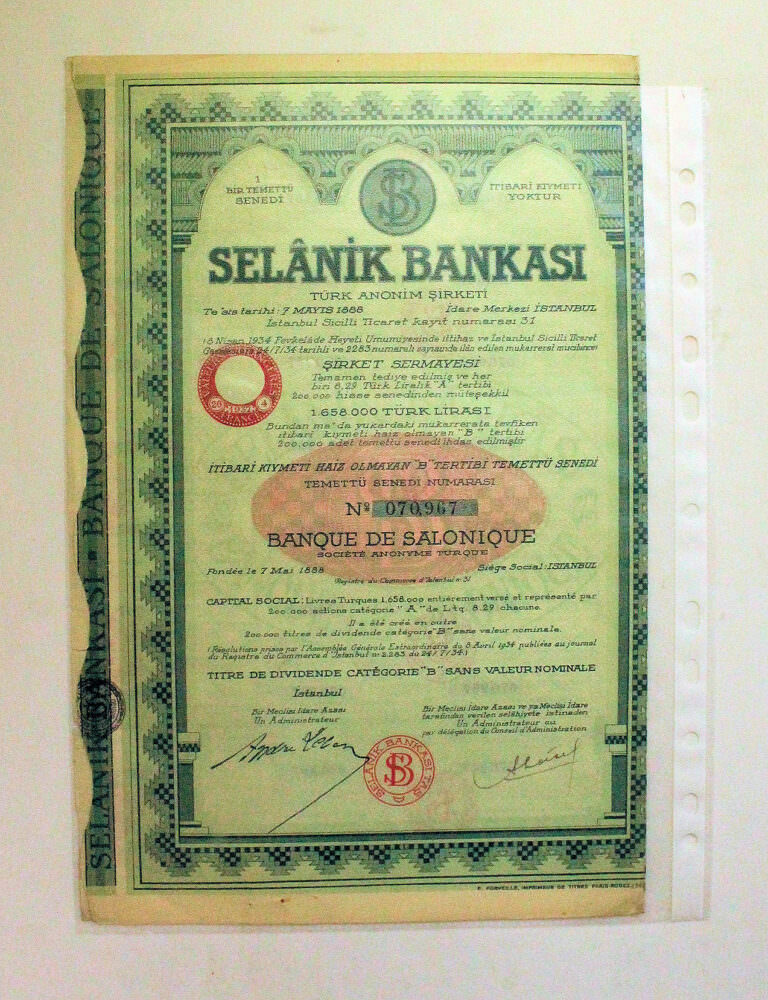 SALONIQUE Selanik Bankasi 1934 *Hisse Senedi