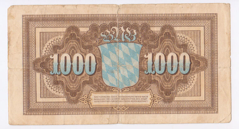 ALMANYA Deutschland 1000 Mark Bayern 1922 VF çt Banknot - Görsel 2