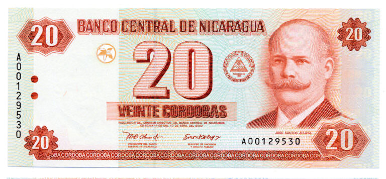 NICARAGUA 20 Cordobas 2002 Pick#192 UNC çil banknot