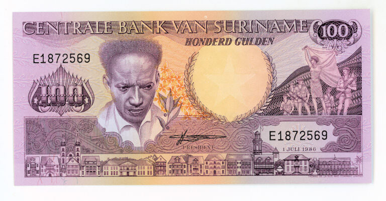 SURINAM 100 Gulden 1986 UNC çil banknot - Görsel 2