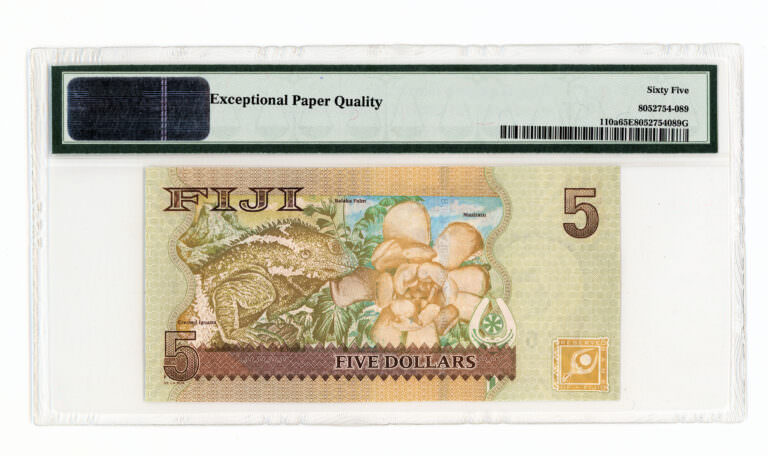 FIJI 5 Dollars 2007 PMG 65 EPQ Sertifikalı banknot Kraliçe - Görsel 2