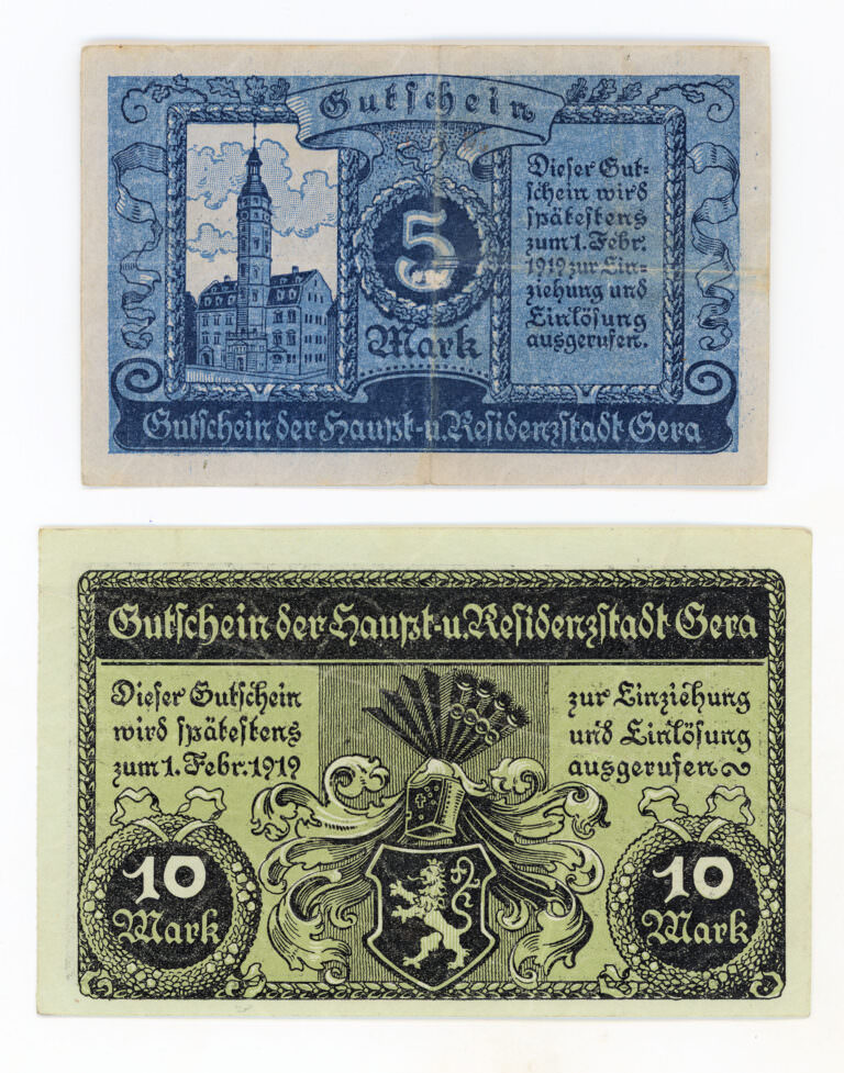 ALMANYA Deutschland 2 adet Notgeld Stadt Gera 5+ 10 Mark çt banknot - Görsel 2