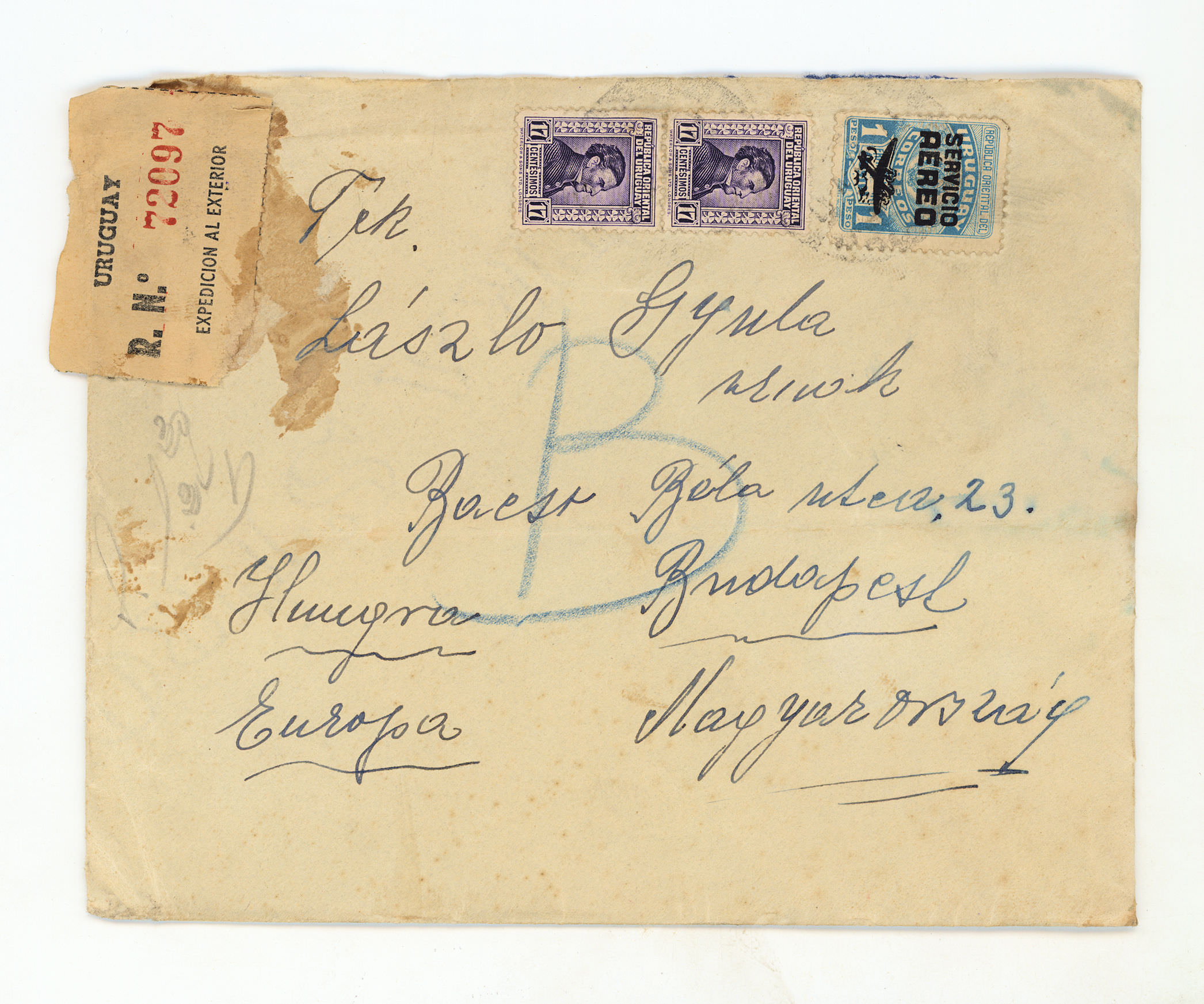 URUGUAY *Recommande 1929 Postal Cover