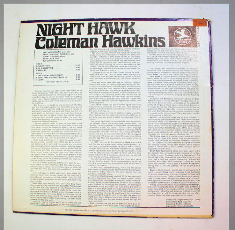 COLEMAN HAWKINS Night hawk - Printed in U.S.A. Plak 6 / Kapak 7 - Görsel 2