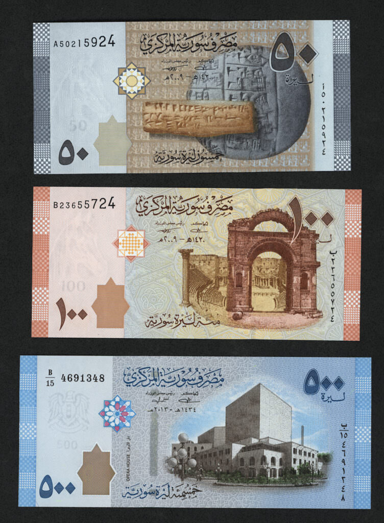 SURIYE 3 para birden Central Bank of Syria 3 adet çil BANKNOTLAR
