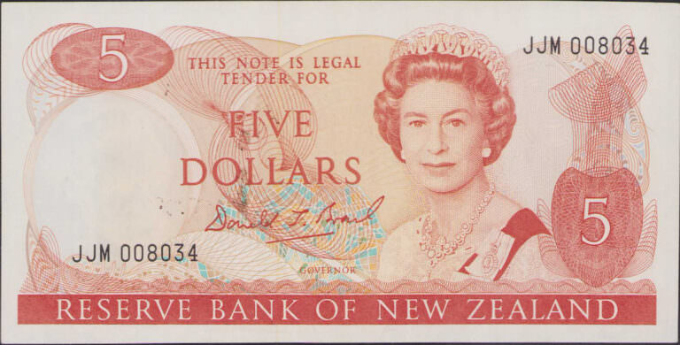 NEW ZERALAND - YENI ZELANDA 5 Pounds Kraliçe ççt banknot