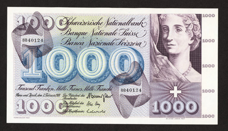 SWITZERLAND İsviçre 1000 Francs 1974 - VF *4'e katlanmış, çok çok temiz banknot *SATILDI - OUT OF STOCK