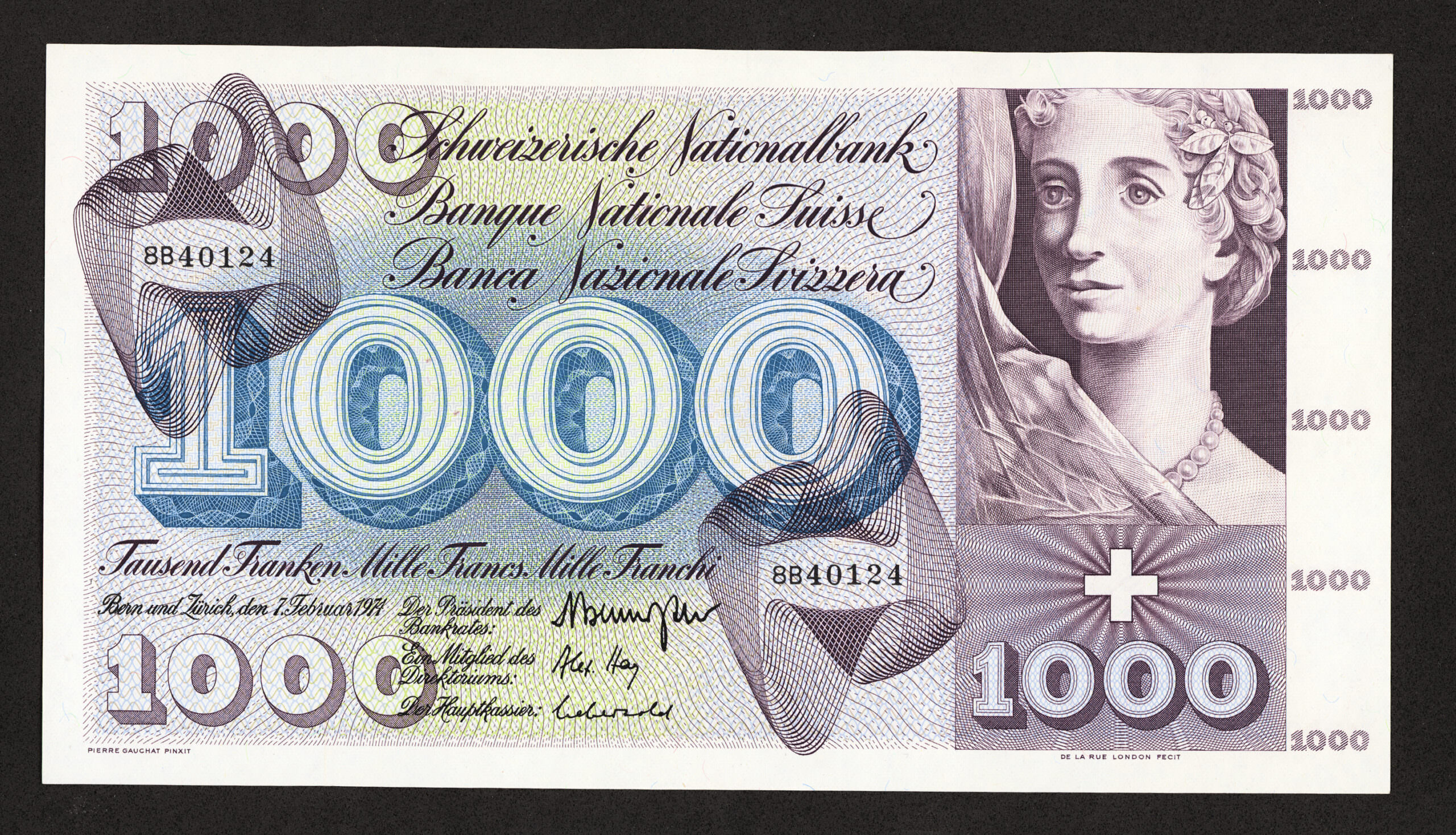 SWITZERLAND İsviçre 1000 Francs 1974 - VF *4'e katlanmış, çok çok temiz banknot *SATILDI - OUT OF STOCK