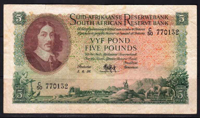 SOUTH AFRICA 5 Pounds 3.6.1956 - VF