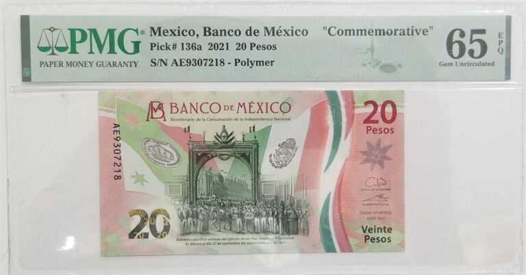 MEXICO 20 Pesos 2021 Pick#136a PMG 65 EPQ - UNC