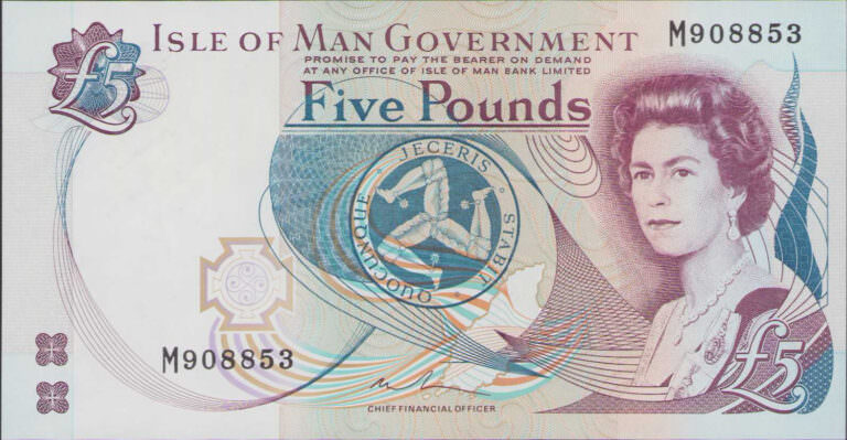 Man Adası ISLE OF MAN 5 Pounds çil banknot