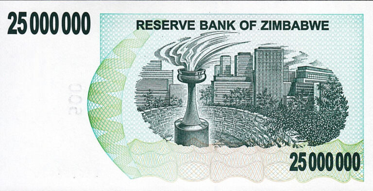Zimbabwe 25 Million Dollars 2007 2008, UNC, P-56, Bearer Chq Banknot - Görsel 2