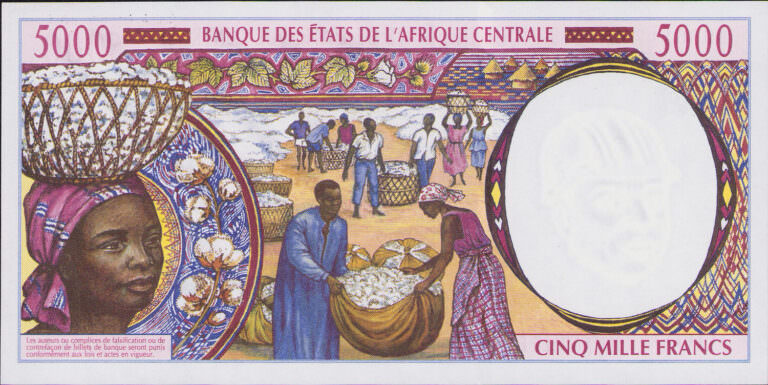 Banque der Etats de L`AFRIQUE CENTRALE 5000 Francs UNC çil banknot *SATILDI - OUT OF STOCK - Görsel 2
